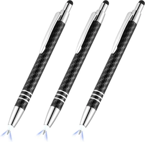 Miniatura 7 de GL006 - Bolígrafo de punta iluminada con lápiz capacitivo 3 en 1, bolígrafo LED para escribir en la oscuridad, paquete de 3, luz azul