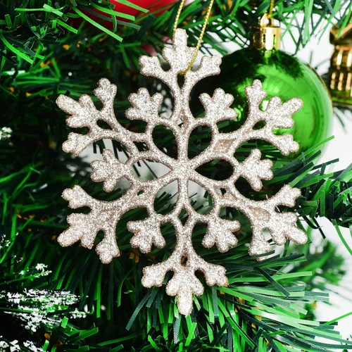 Miniatura 7 de DearHouse 36 adornos de plástico con copos de nieve, pequeños adornos de copos de nieve brillantes en cadena para decoraciones de árbol de Navidad
