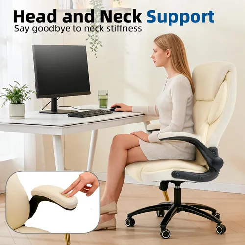 Miniatura 4 de Silla ergonómica de oficina para juegos, cómoda, silla de escritorio de cuero transpirable con soporte lumbar y soporte para la espalda, cómoda Beige