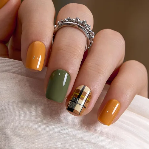 Miniatura 29 de Uñas a presión CurvLife cortas cuadradas Beige, Blancas, Rosas, Uñas postizas falsas acrílicas con diseño de albaricoque, uñas de cobertura completa