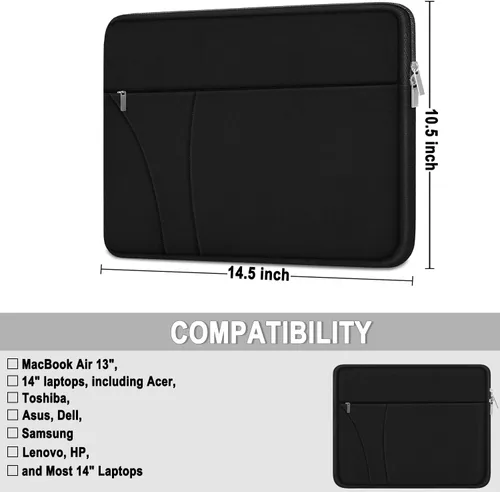 Miniatura 5 de Funda para laptop de 14 pulgadas, estuche delgado para portátil de viaje con bolsillo con cremallera, estuche de transporte protector y a prueba