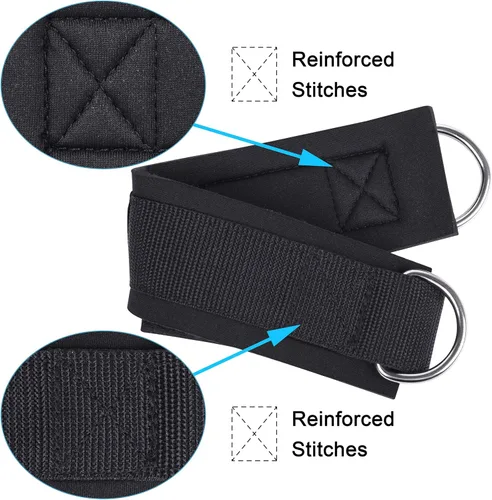 Miniatura 3 de 1 par de correas de tobillo de fitness para máquina de cable, doble anillo en D, ajuste cómodo ajustable de neopreno, para hombres y mujeres