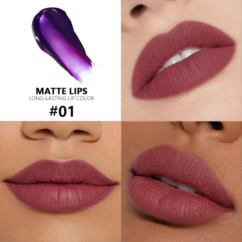 Miniatura 3 de evpct Tintas de labios que se despegan de color rojo mauve profundo con pinza, lápiz labial líquido mate de larga duración, resistente al agua