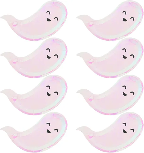 Healifty Platos de papel desechables con temática de Halloween, con forma de fantasma, paquete de 40 unidades de 7.87 x 5.9 pulgadas, suministros de