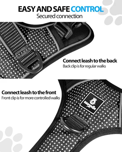 Miniatura 3 de Emperor Pets Arnés sin tirones para perros pequeños, chaleco Oxford reflectante acolchado suave, 2 clips para correa, ajuste ligero ajustable, negro