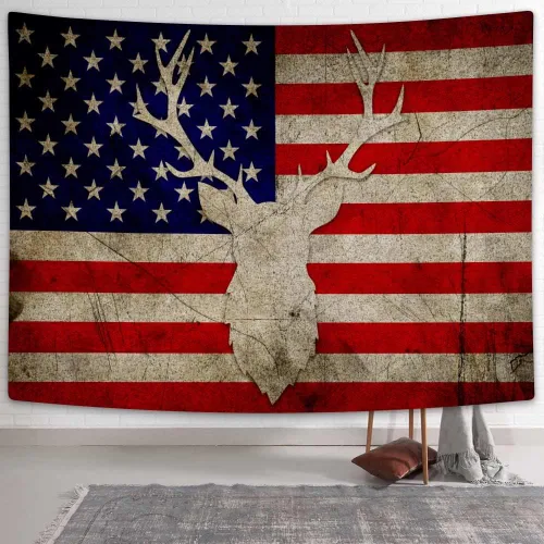 Torich Tapiz decorativo de pared con cabeza de grunge, diseño rústico de bandera de Estados Unidos, diseño de camuflaje, para colgar en la pared,