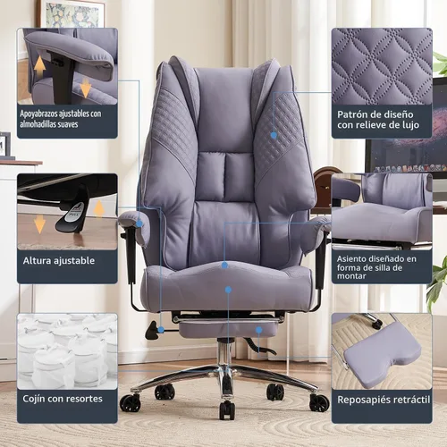 Miniatura 3 de EXCEBET Silla de oficina grande y alta, hasta 400 libras, con asiento ancho, de cuero, de respaldo alto, silla ejecutiva de oficina con reposapiés