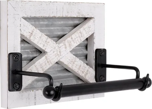 Miniatura 9 de Autumn Alley Soporte de papel higiénico blanco para pared, accesorios decorativos de baño de granja, madera lavada blanca, metal galvanizado y metal