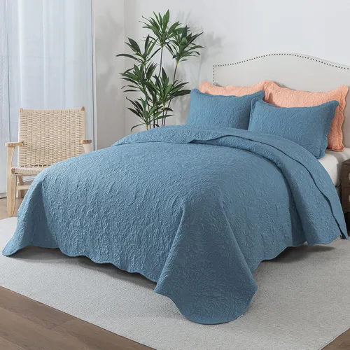 Miniatura 214 de HoneiLife - Juego de colcha de tamaño Queen, juego de ropa de cama de pana bordada de 3 piezas, colcha de lujo, ligera, cálida, para todas las Pana