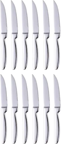 Miniatura 6 de Cuchillos de acero inoxidable, resistentes a la corrosión, hoja afilada, mango de acero inoxidable, cuchillo de mesa de cocina (plata, filete 4)