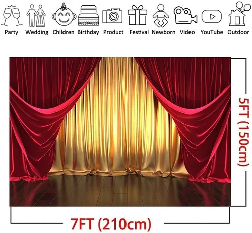 Miniatura 5 de GYA Telón de fondo rojo dorado para fiesta, 7 x 5 pies, teatro, baile de máscaras, baile de graduación, fondo para niños, familia, negocios