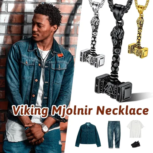 Miniatura 2 de FaithHeart - Collar con talismán de martillo de Thor vikingo para hombre, amuleto nórdico vintage de Mjolnir, colgante con cadena de trigo