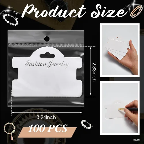 Miniatura 4 de Fulmoon 100 tarjetas de exhibición de pulseras para vender joyas de 3.94 x 2.83 pulgadas, tarjetas colgantes con bolsas de 4.33 x 5.51 pulgadas