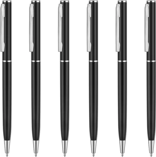 Miniatura 8 de Unibene Paquete de 6 bolígrafos negros y plateados, tinta negra de punta media de 0.039 pulgadas con 6 recambios de acero inoxidable para negocios