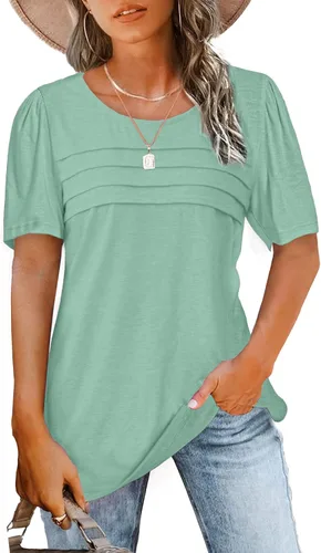 Miniatura 28 de JomeDesign - Camisetas casuales de verano para mujer, manga corta, cuello redondo, manga abullonada