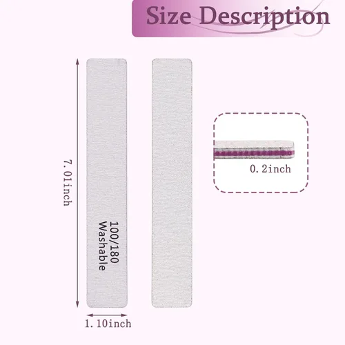 Miniatura 9 de HeeYaa Lima de uñas, 12 unidades, profesional, reutilizable, grano 100/180, de doble cara, lavable, herramientas de manicura para extensión de uñas