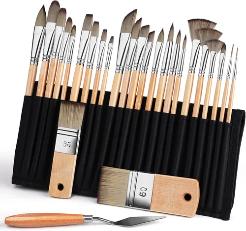 Miniatura 7 de Fuumuui 26 pinceles de pintura, juego profesional de pinceles de pintura acrílica para artistas, gama completa de tamaños con mango corto mejorado