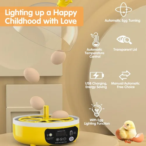 Miniatura 3 de Tissting Mini incubadora de 4 huevos con tapa transparente, control automático de humedad de temperatura de 7 W, máquina de incubación de aves