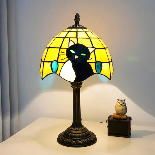 Miniatura 13 de Tiffany - Lámpara de mesa con vitrales de 12 pulgadas, hoja de uva verde, estilo Tiffany, lámpara vintage Nouveau para dormitorio, sala de estar