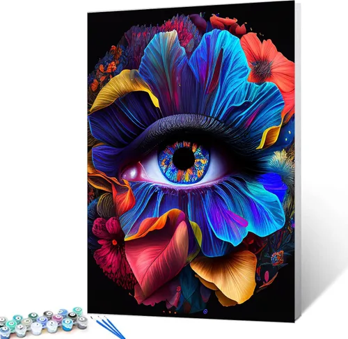 Tucocoo Pintura acrílica étnica vintage por números para adultos, pintura de ojos coloridos por números, kit de pintura al óleo de color para
