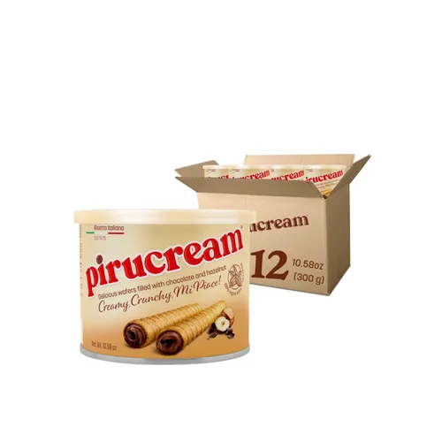 Pirucream Obleas enrolladas con avellana de chocolate, alcalina orgánica 100% cacao, sin grasa trans, conservantes, colorantes o aditivos y sin