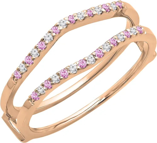 Miniatura 15 de Dazzlingrock Collection Anillo de protección redondo alternativo de zafiro rosa y diamante blanco para mujer en oro macizo de 10 quilates
