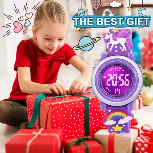 Miniatura 27 de Relojes impermeables de dibujos animados 3D para niñas con alarma, los mejores regalos de juguetes para niñas de 3 a 12 años
