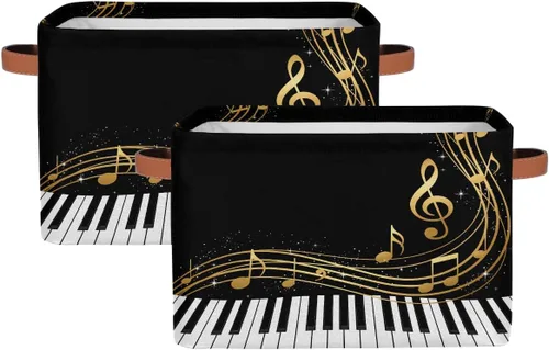 AUUXVA Cesta de almacenamiento para piano teclado, notas musicales, caja de almacenamiento de arte, juego de 2 cestas plegables de lona duradera