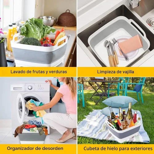 Miniatura 7 de Lavabo plegable con tapón de drenaje, lavabo para biberón de 2.4 galones, contenedor de lavado de botellas para RV, campamento, cocina, lavabo