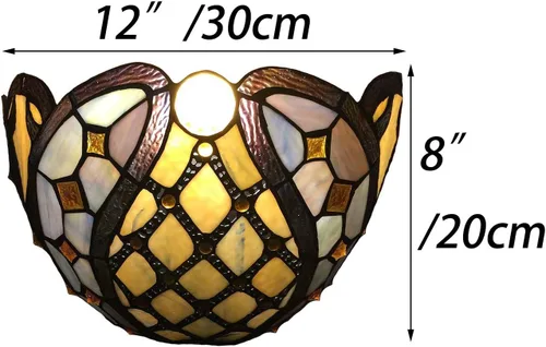 Miniatura 5 de Bieye L10816 Cadena de bolas de latón barroca estilo Tiffany apliques de pared de vidrieras luz nocturna para sala de estar, dormitorio, decoración