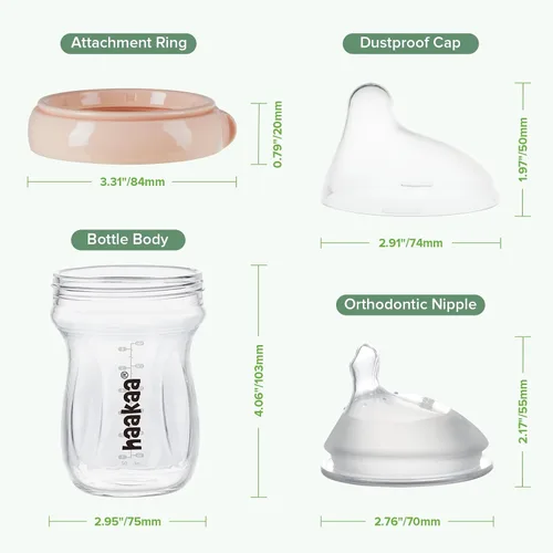 Miniatura 8 de haakaa Gen.3 Biberón de vidrio natural de 4.2 onzas fluidas – Cuello ancho, pezón anticólicos de flujo lento, fácil de limpiar, 0 M+ bebés