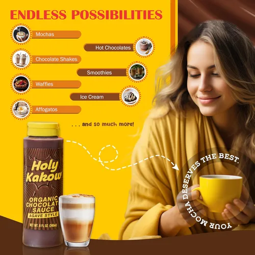Miniatura 5 de Holy Kakow Salsa de chocolate orgánica, jarabe de chocolate, orgánico, sin azúcar, endulzada con agave, ingredientes de alimentos reales, sabor