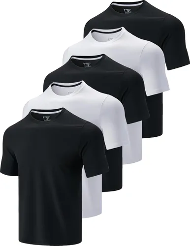 Miniatura 16 de Paquete de 5 camisetas de manga corta para hombre con cuello redondo y de secado rápido Camisetas atléticas para correr, entrenar en el gimnasio