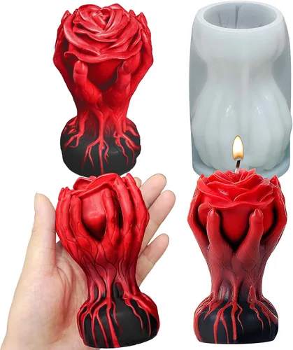 Molde de vela de rosa de mano, molde de silicona de flores 3D para velas, cera de pilar, yeso, resina epoxi, fundición artesanal, decoración gótica