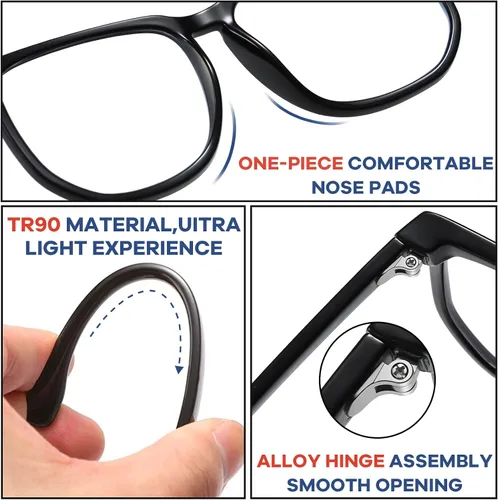 Miniatura 5 de SHEEN KELLY TR90 Oversized Blue Light Blocking Glasses Men Women Square Computer Eyewear Nerd Black Large Clear Lens
