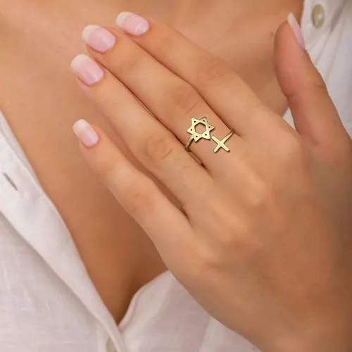 Miniatura 52 de Jewmon Anillo de plata de ley con estrella de David para mujer – Anillo ajustable Magen David – Amuleto Wicca – Regalos judíos