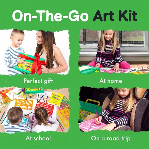 Miniatura 7 de Kit de plantillas de dibujo para niños, juego de 60 piezas de arte con más de 370 formas, bloc de bocetos y lápices de colores para manualidades