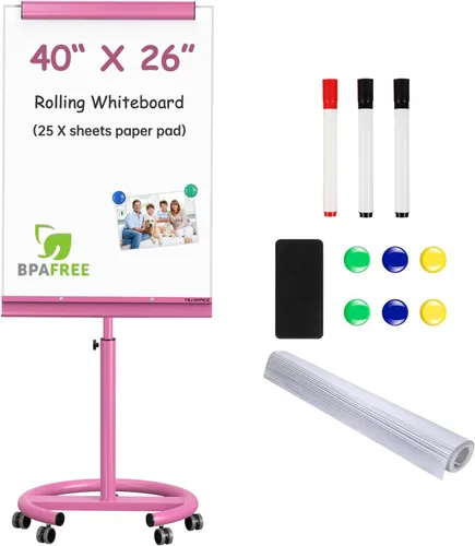 Miniatura 10 de TSJ OFFICE Pizarra blanca móvil de pie - 101,6 x 66 cm Pizarra blanca de borrado en seco con trípode y soporte con ruedas, caballete desplegable
