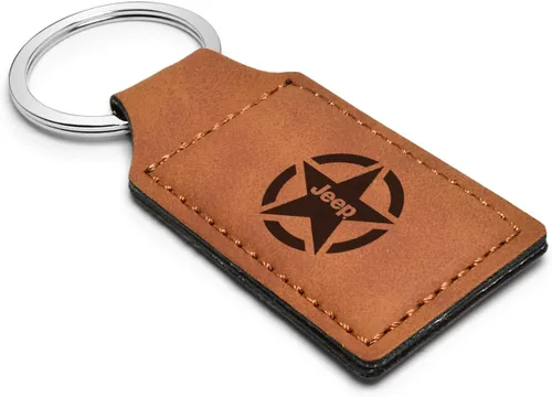 Miniatura 2 de iPick Image Llavero rectangular de cuero marrón con logotipo de estrella de Jeep Willys con licencia oficial, Marrón
