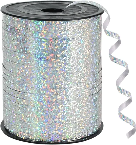 BEISHIDA Cinta Plateada Rizada Ondulada de 500 Yardas, Cuerda para Globos, Rollo Metálico Brillante para Cinta de Envolver Regalos para Fiestas de