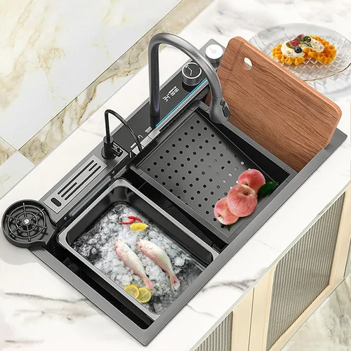 Miniatura 2 de Fregadero de cocina de acero inoxidable 304 bajo encimera empotrable de un solo cuenco, con grifo de cabezal rociador extraíble, con lavadora