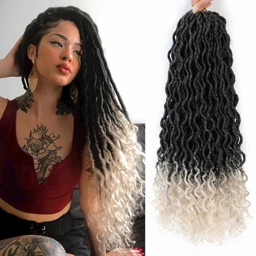 Miniatura 61 de Trenzas postizas Goddess, 6 paquetes de 18 pulgadas, cabello lacio, trenzado con ganchillo, para mujeres negras, trenzas postizas ombre con puntas