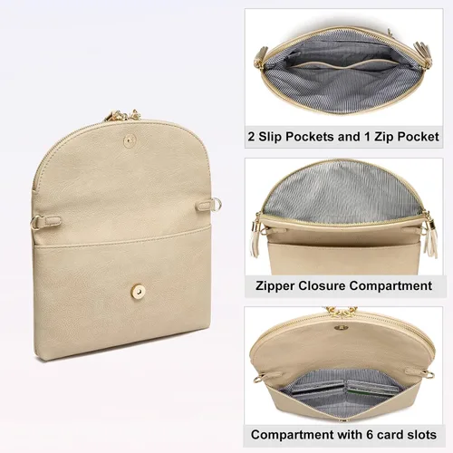 Miniatura 6 de Solene Bolso de mano para mujer, con múltiples compartimentos, 6 ranuras para tarjetas en el interior, bolsa cruzada con borlas