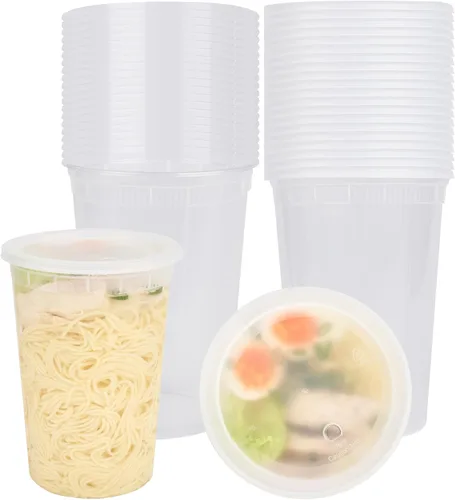 Miniatura 19 de Restaurantware -Asporto - Cajas para llevar de 8 onzas, 25 recipientes redondos para sopa para microondas - Tapas de plástico transparente