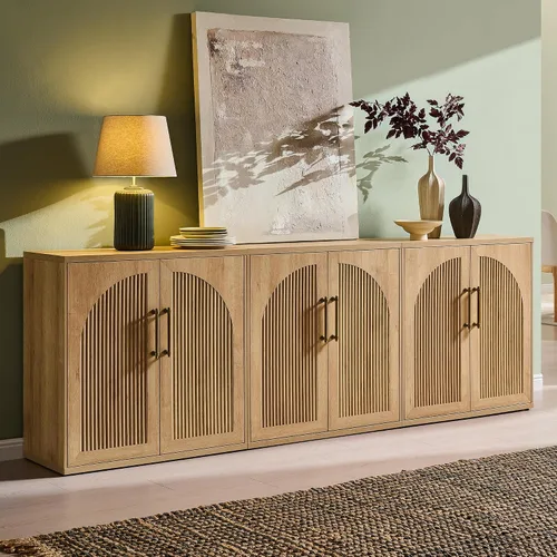 Miniatura 26 de ACCOHOHO Aparador de puerta arqueada, gabinete de buffet, gabinete de acento con estante ajustable, gabinete modular de madera para comedor, sala