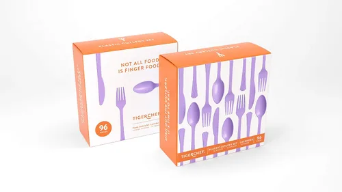 Miniatura 4 de Tiger Chef - Cubertería de plástico de color resistente, incluye tenedores, cucharas para el té y cuchillos, Rosado