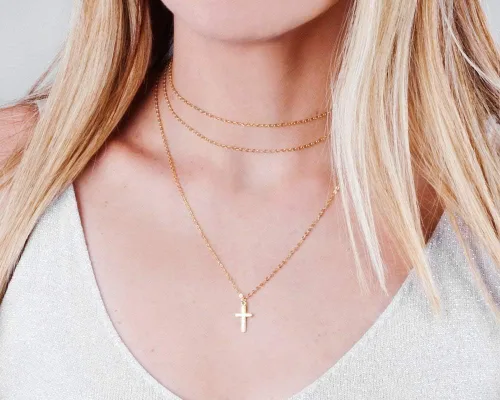 Miniatura 4 de Collar de cruz de oro para mujer, collares con colgante de cruz minimalista, longitud de 16 a 18 pulgadas, joyería cristiana hecha a mano, regalo