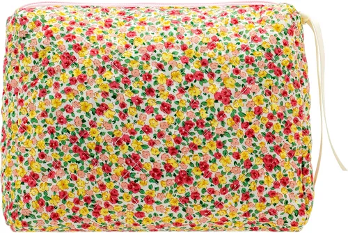Miniatura 45 de PAZIMIIK - Bolsa de maquillaje de algodón para mujer, grande, acolchada para viaje, Rosa (Bow Pink), Vintage