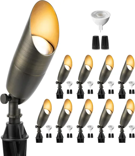 Miniatura 51 de Gardenreet Focos de paisaje de latón de bajo voltaje, luz LED para exteriores de 12 V, luces con cable IP65 impermeables, bronce antiguo