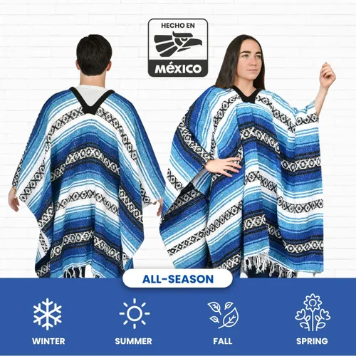 Miniatura 65 de Artisans Bazaar Poncho tradicional mexicano de Baja para hombres y mujeres, auténtico sarape de Gaban, manta de vaquero Pancho Jorongo